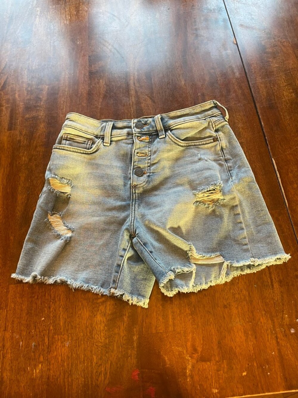 LC Lauren Conrad High Rise Distressed Denim Shorts Button Fly Sz 6